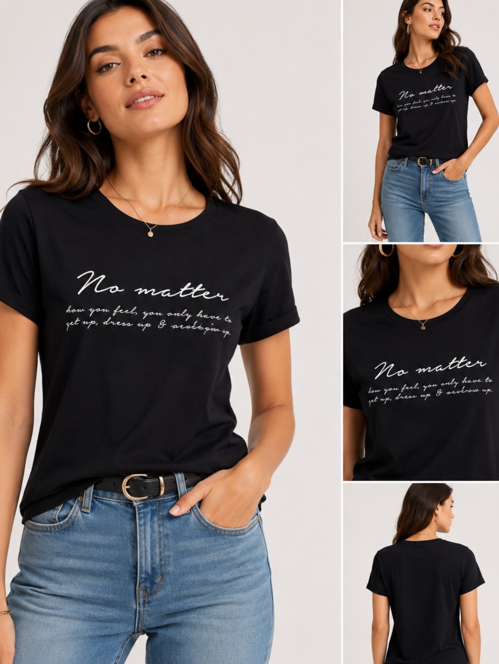 Mango Black Graphic Quote T-Shirt “No Matter How You Feel” Short Sleeve NWT